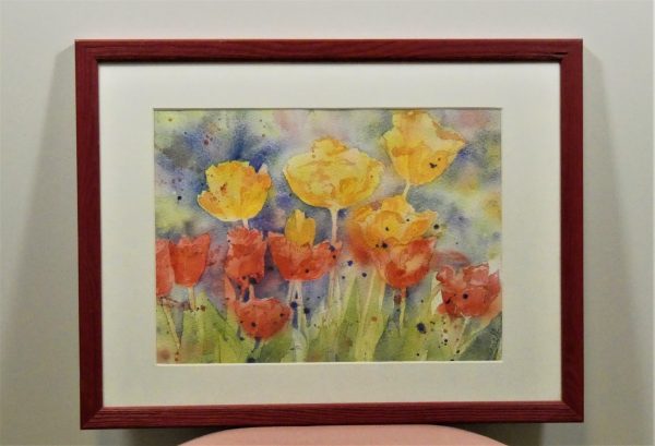 aquarelle le champ de tulipes