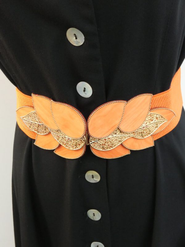 Ceinture Orange et feuilles d'or